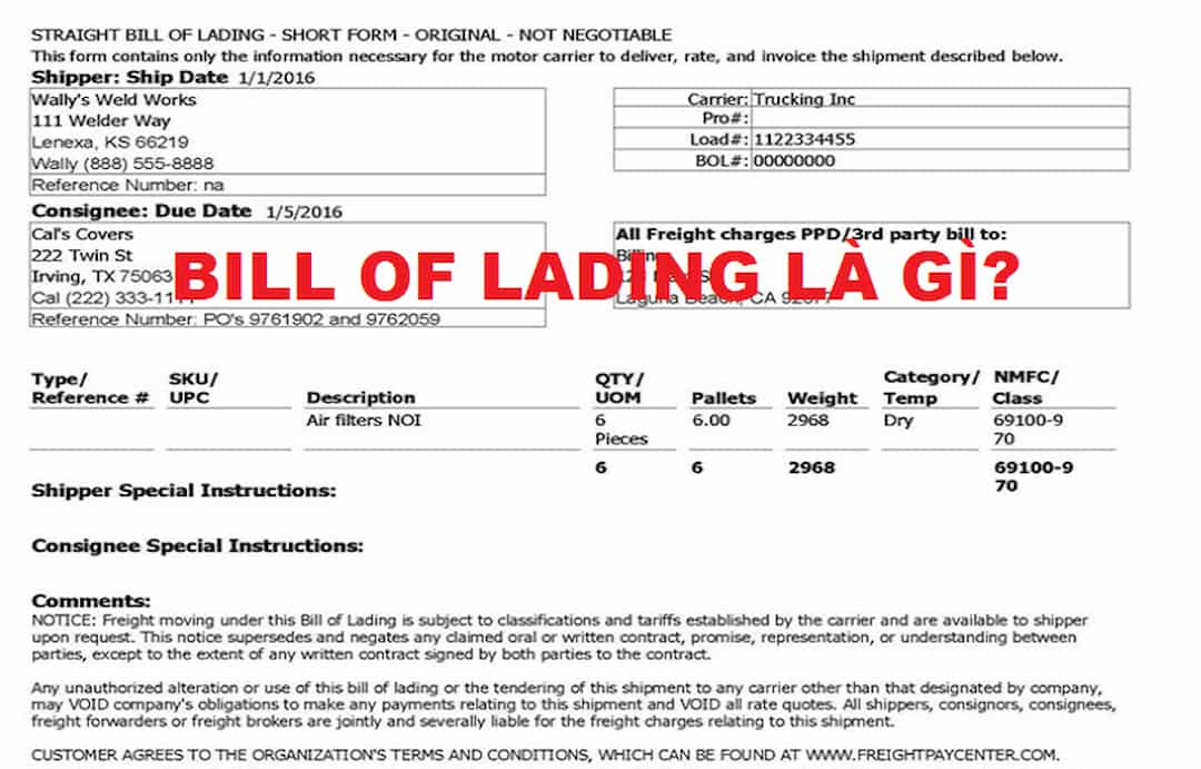 Bill of lading (B/L) hay vận đơn được dịch từ Tiếng Anh