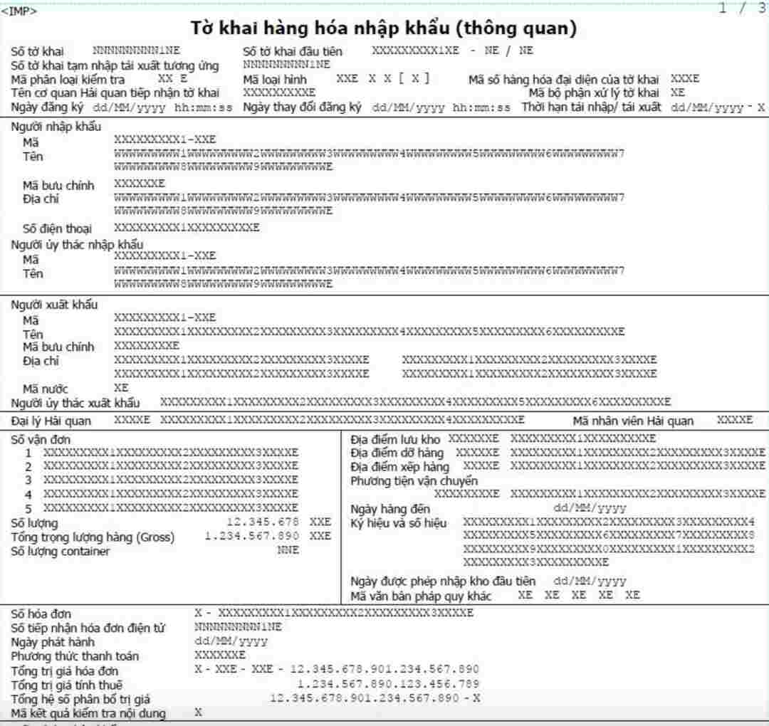 Tờ khai khi in mã vạch hải quan thành công