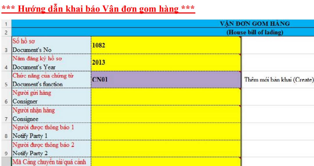 Bước 3: Khai báo vận đơn gom hàng (cho các forwarder)